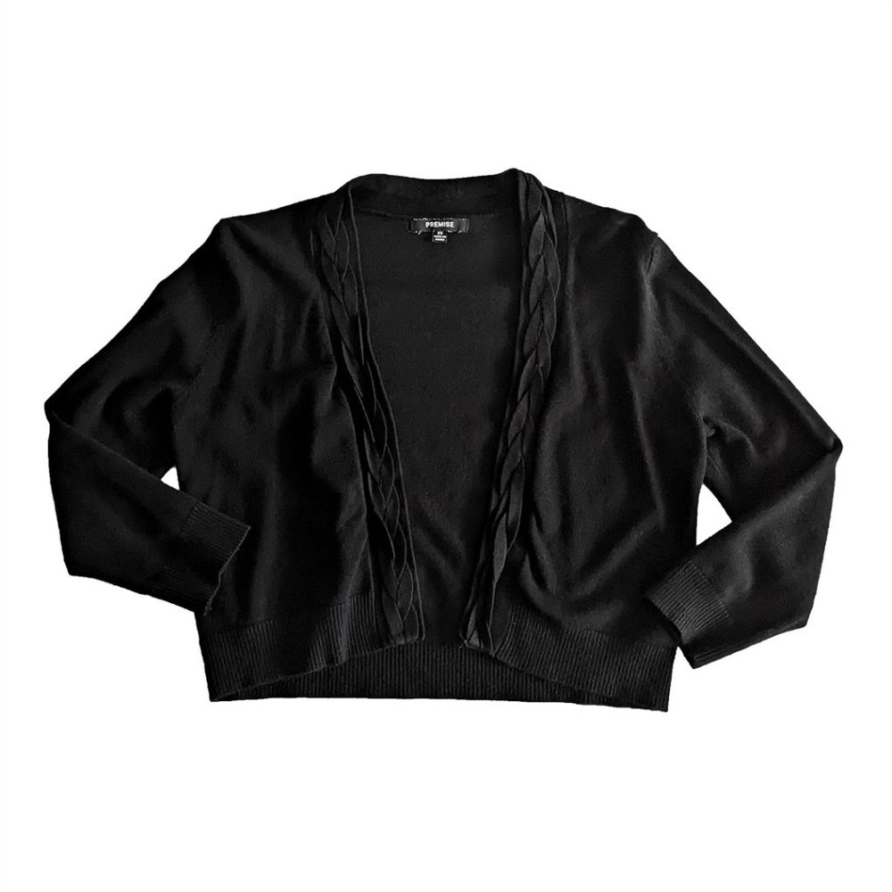 Premise Bolero Cropped Cardigan Evening Shrug Black 3/4th Sleeves Size XS